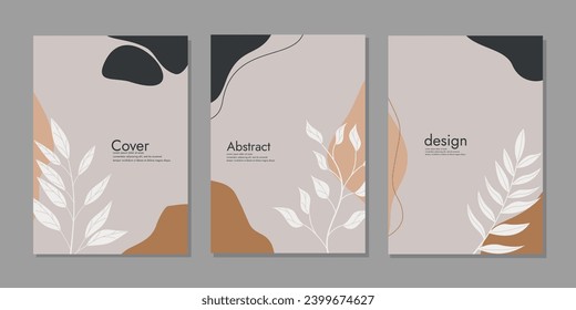 conjunto de plantillas de portada de libros con decoraciones de follaje dibujadas a mano. fondo botánico retro abstracto.tamaño A4 Para el afiche, tarjeta, invitación, volante, portada, banner, cartel, folleto y otros gráficos 