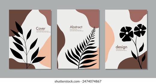Set aus Buchumschlag-Vorlage mit handgezeichnetem Blumendesign. Universelle abstrakte und florale Vorlagen. Für Binder, Notizbuch, Tagebuch, Buch, Broschüre, Katalog. Design Abstrakter botanischer Hintergrund