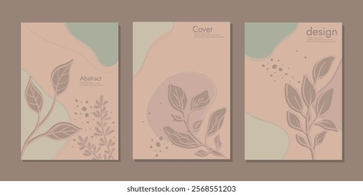 set of book cover template with hand drawn floral decorations. abstract retro botanical background.For binder, notebook, diary,book, planner, brochure, catalog. design abstract boho botanical backgrou