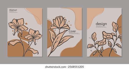 set of book cover template with hand drawn floral decorations. abstract retro botanical background.For binder, notebook, diary,book, planner, brochure, catalog. design abstract boho botanical backgrou