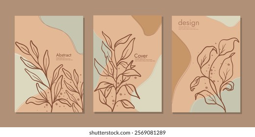 set of book cover template with hand drawn floral decorations. abstract retro botanical background. universal artistic templates background. Set of poster, card, invitation, flyer, cover, banner, plac