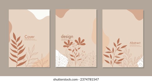set of book cover templates with abstract and floral elements. beautiful botanical abstract background .size A4 For notebook, book, brochure, planner, catalog