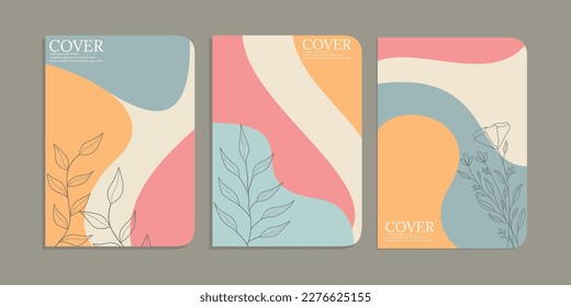 Set von Buchcover-Vorlagen mit handgezeichneten Blumendekorationen. Beauty-botanischer abstrakter Hintergrund. Größe A4 Für Notebooks, Schulbücher, Tagebücher, Planer, Broschüren, Bücher, Kataloge