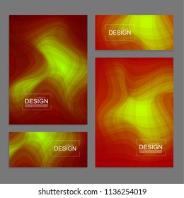 Set of book covers and banners design template with multi-colored distorted wave texture. Modern vector illustration.