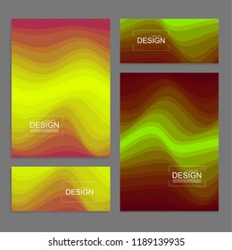 Set of book covers and banners design template with multi-colored distorted wave texture. Modern vector illustration.
