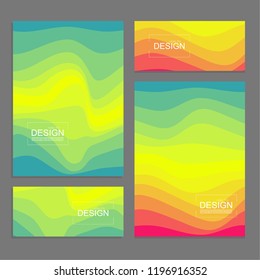 Set of book covers and banners design template with multi-colored distorted wave texture. Modern vector illustration.