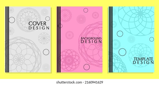 set of book covers with mandala ornaments. unique design with pink, white and blue background