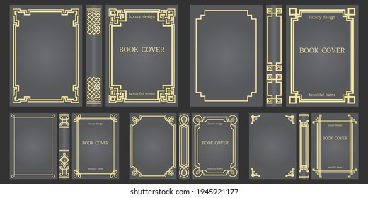Set of Book covers and spine design templates. Classical Old frames. Art Deco Borders design. Geometric pattern. Presentation cover. Vector illustration.