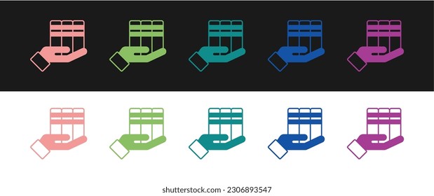 Set Book donation icon isolated on black and white background.  Vector