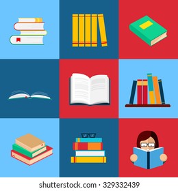 Set Of Book Flat Design. Collection Of Vector Illustrations.