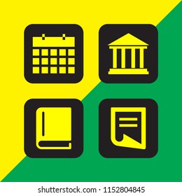 set with book, folded document icon, history and calendar vector icons for web and mobile app