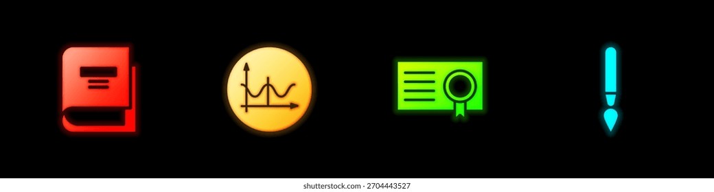 Definir Livro, Gráfico, programação, gráfico, diagrama, modelo de Certificado e ícone Pintar pincel. Vetor