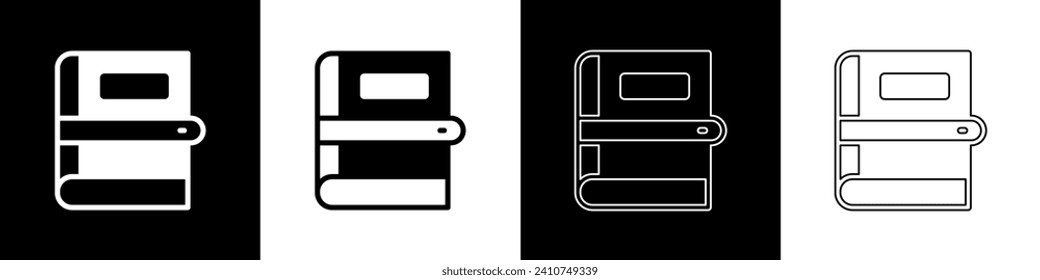 Set Book Symbol einzeln auf schwarz-weißem Hintergrund.  Vektorgrafik