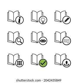 Juego de ícono de libro, libro de texto de educación abierta, símbolo de ilustración vectorial de biblioteca. Diseño de colección aislado en fondo blanco.