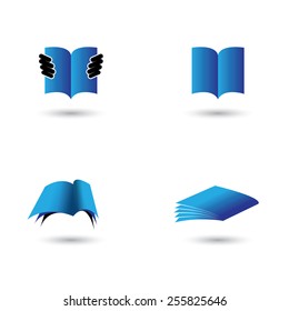 set of book icons in blue color - vector graphic. this also represents school, learning, education, library, ebook, online documents like pdf, doc