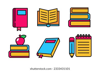 Set of book icons in colorful style isolated on white background. Simple book vector illustrations