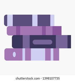 Set Of Book Icons In Flat Design Style， Stack Of Books Vector Illustration, Education Infographic Template With Books Pile, Open Book, Closed Book Collection, Purple Color, Library, Book Shop