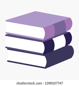 Set Of Book Icons In Flat Design Style， Stack Of Books Vector Illustration, Education Infographic Template With Books Pile, Open Book, Closed Book Collection, Purple Color, Library, Book Shop