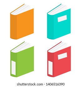 Set of book icons in flat design. tudy and knowledge, library and education.