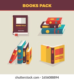 Set of book icons in flat design style.