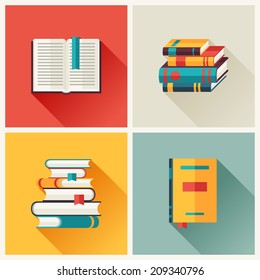 Set of book icons in flat design style.