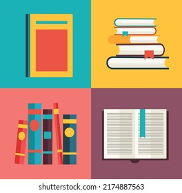 Set of book icons in flat design style vector Illustration