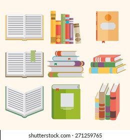 Set of book icons in flat design style.
