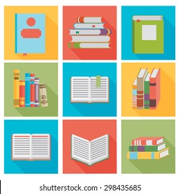 Set of book icons in flat design style.
