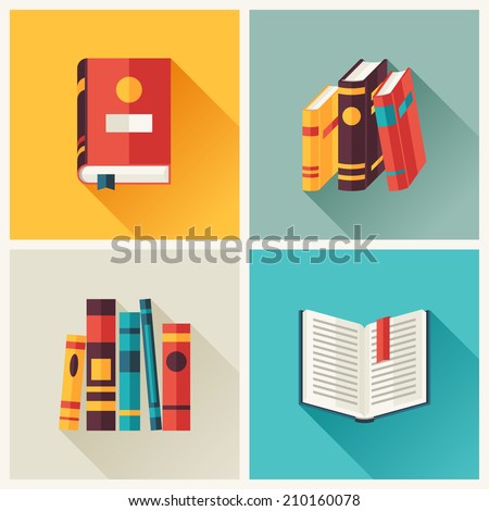 Set of book icons in flat design style.