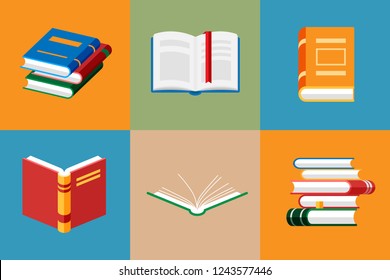 Set Book Icons Flat Style Isolated Stock Vector Royalty Free Shutterstock