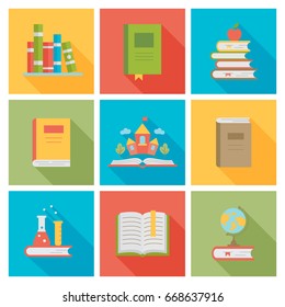 A set of book icons. Flat style. Vector illustration.