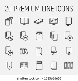 Set of book icons in modern thin line style. High quality black outline learning symbols for web site design and mobile apps. Simple linear book pictograms on a white background