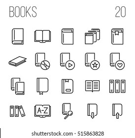 Set of book icons in modern thin line style. High quality black outline learning symbols for web site design and mobile apps. Simple linear book pictograms on a white background