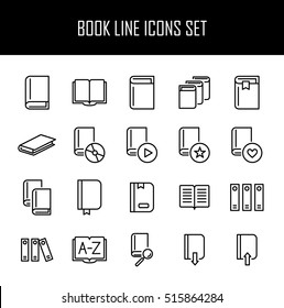 Set of book icons in modern thin line style. High quality black outline learning symbols for web site design and mobile apps. Simple linear book pictograms on a white background