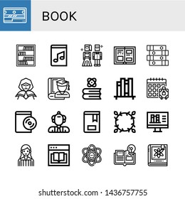 Set of book icons such as Sharpener, Bookcase, Music book, Prom night, History, Books, Wizard, Graduate, Book, shelf, Booking, Audiobook, Scientist, Floral design ,