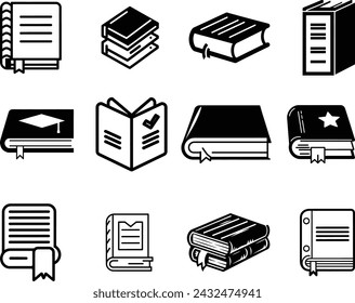 Set of book icons, vector on isolated white background