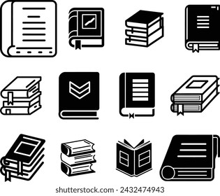 Set of book icons, vector on isolated white background