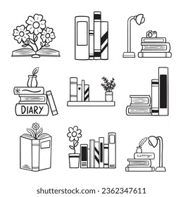 set of book illustration hand drawn vector	