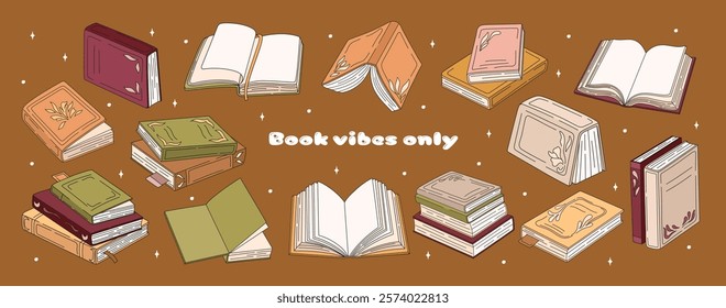 Set of Book illustrations. Reading and literature. World Book Day. Vector.