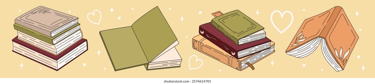 Set of Book illustrations. Reading and literature. World Book Day. Vector.