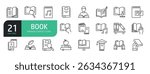 Set Of Book Line Icons. Contains such icons as Open 
Books, Bible, Novel, Dictionary, Literature Education, and more.
