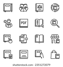 set of book line icons. textbook, journal, lesson, literature, read, learn, library, publication, studying, dictionary, guide, knowledge, university, examining