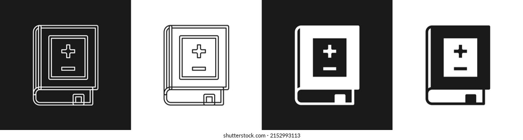 Set Book with mathematics icon isolated on black and white background. Math book. Education concept about back to school.  Vector