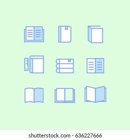Set of book outline icons on green background