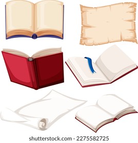 Set of book and paper illustration