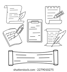 set of book and pencil classic line, vektor, icon isolated on white background.