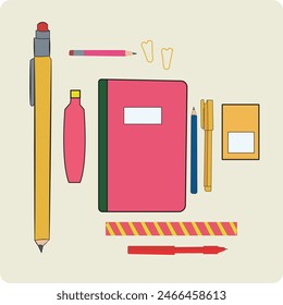set of book and pencil vector illustration back to school