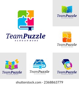 Set of Book Puzzle logo design vector template, Vector label of puzzle, illustration, Creative icon, design concept