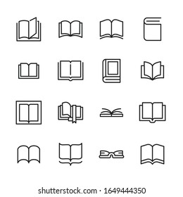 Set of book related vector line icons. Premium linear symbols pack. Vector illustration isolated on a white background. Web symbols for web sites and mobile app. Trendy design. 