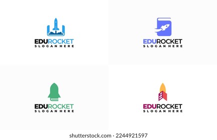 Set of Book Rocket logo designs concept vector, Education Boost logo template icon